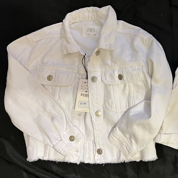 Zara white denim crop jacket and shorts - Picture 1 of 2